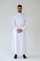 NUSUKI PREMIUM EMBROIDERY WHITE PIPING THOBE